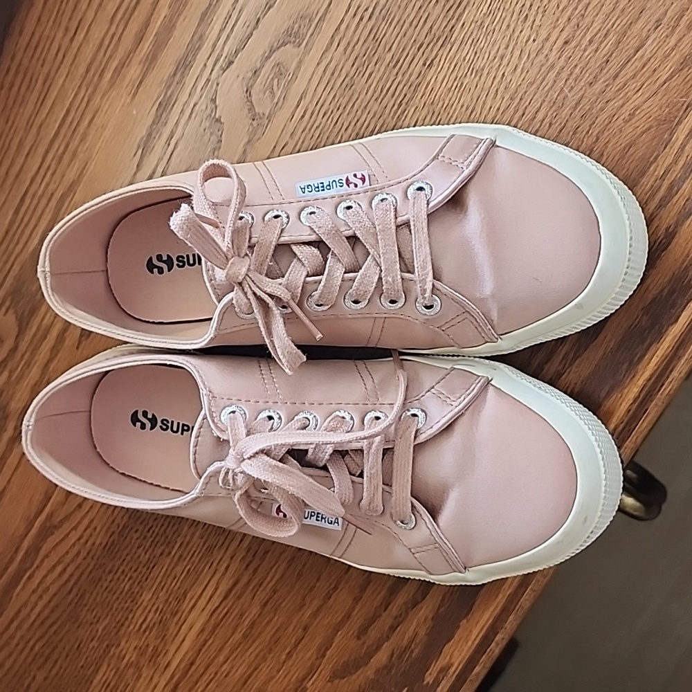 SUPERGA Blush Pink Satin lace-up Sneakers